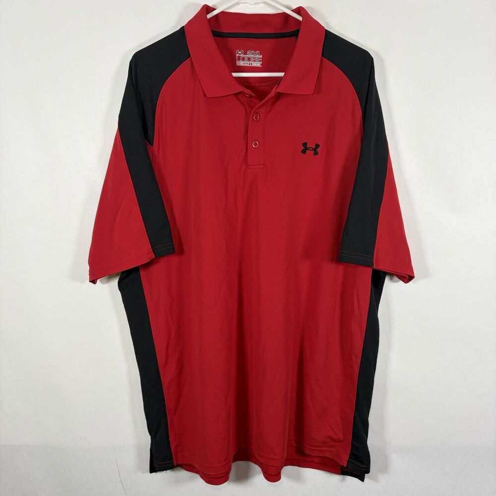 Under Armour HeatGear Golf Polo Shirt Mens 2XL XXL Red Black Embroidered Logo